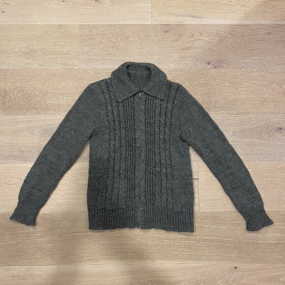 Knitted Grey Zip-Up Cardigan with Collar - Picture 1 of 4